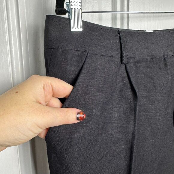 Kate Hill Pants Womens 8P Black Pleated Trouser Linen Blend Pockets Straight Leg - Picture 3 of 8